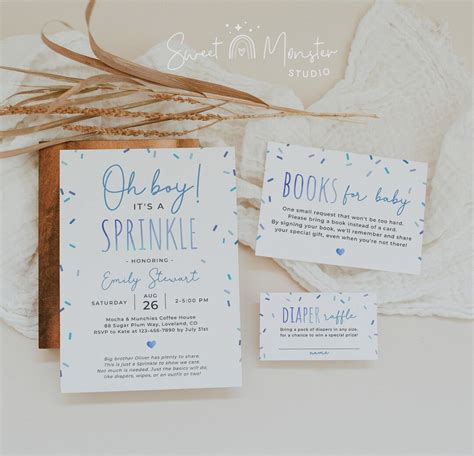 Sprinkles Baby Shower Invitation Bundle Editable Boy Blue Sprinkle