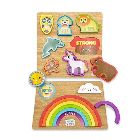 Chuckle And Roar Rainbow And Animals Wooden Kids Puzzle Set 2pk 2 Ct Shipt