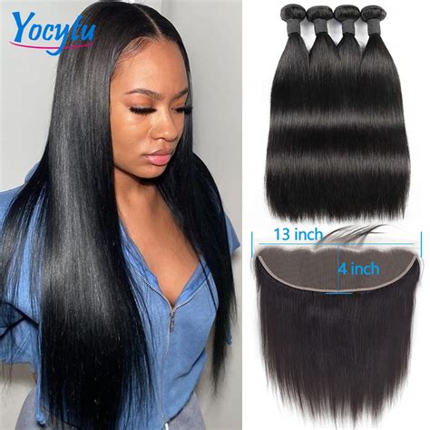 Straight Bundles With Frontal Human Hair Bundles Brazilian Virgin