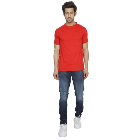 Plain Red Cotton Henley Neck Half Sleeve T Shirt At Rs 200 In Navi