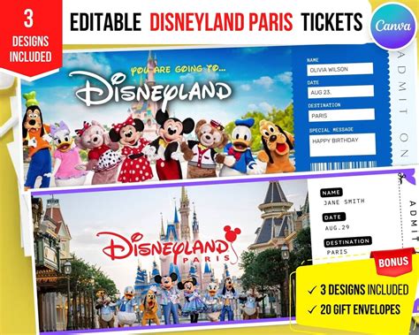 Printable Disneyland Paris Surprise T Ticket Editable Etsy Uk