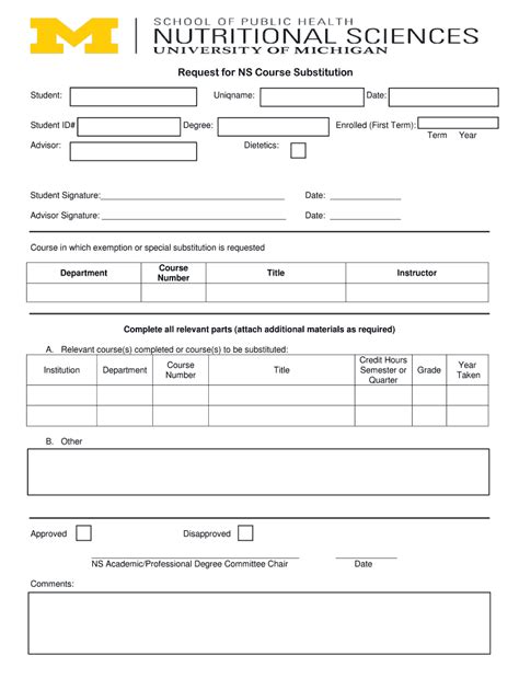 Fillable Online Sph Umich Request For Ns Course Substitution Fax Email