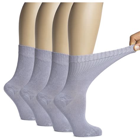 Hugh Ugoli Womens Bamboo Diabetic Crew Socks Thin Loose Fit Soft Wide Stretchy Seamless