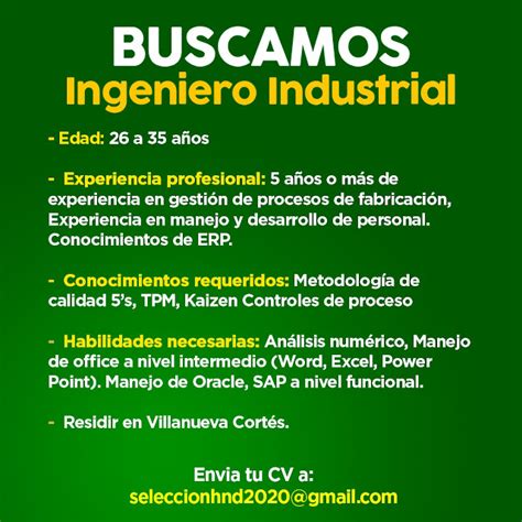 Vacantes Para Ingenieros Industriales Y Mec Nicos En Tegucigalpa Y Sps