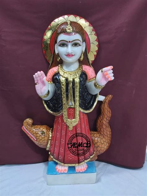 Multicolor Hindu Beautiful White Marble Khodiyar Mata For Worship At