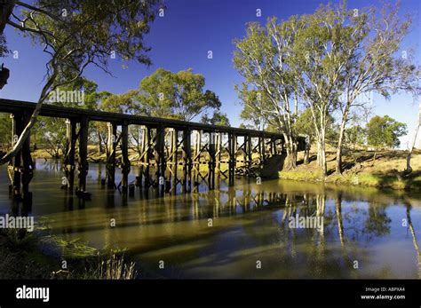 Old Wooden Railway Bridge Near Horsham Victoria Australia Stock Photo