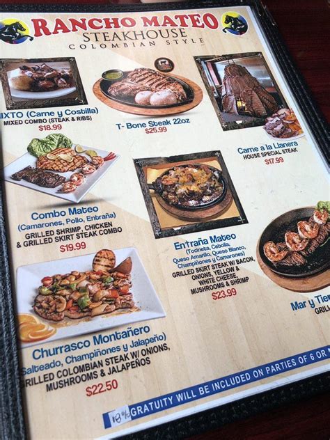 Menu At Rancho Mateo Colombian Steakhouse Elizabeth 248 Morris Ave