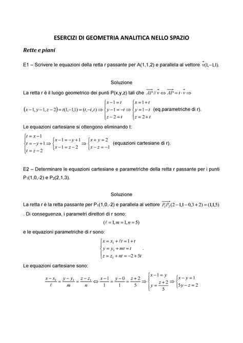 Esercizi Geometria Analitica Nello Spazio Con Soluzioni Esercizi Di