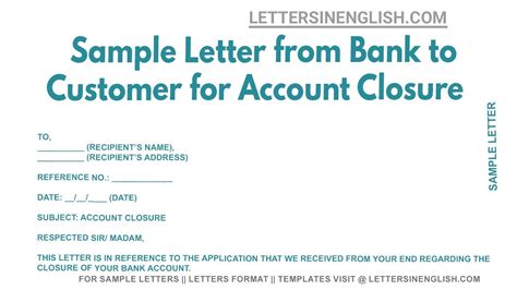 Sample Letter From Bank To Customer For Account Closure Letter To