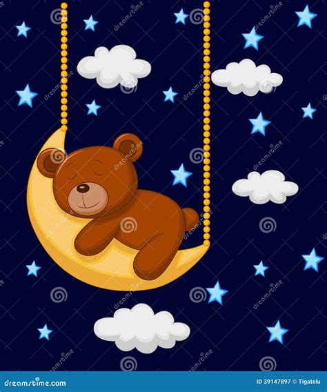 Baby Bear Cartoon Sleeping On The Moon Stock Vector Illustration Of