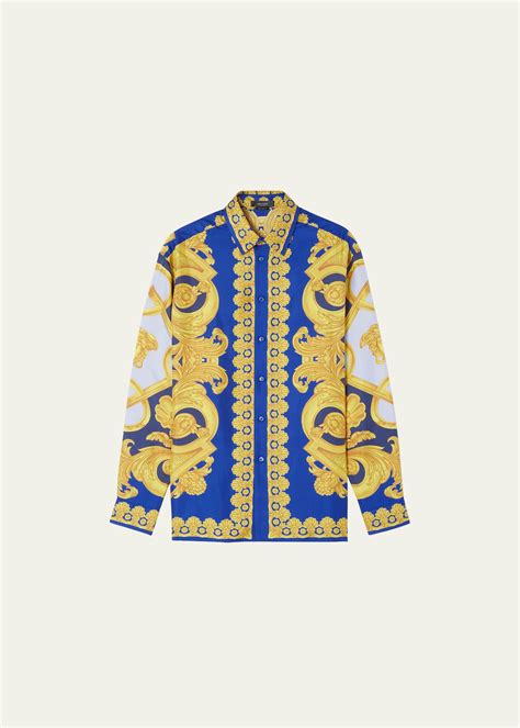 Buy Versace Baroque Print Silk Shirt Navycobaltgold At 40 Off Editorialist