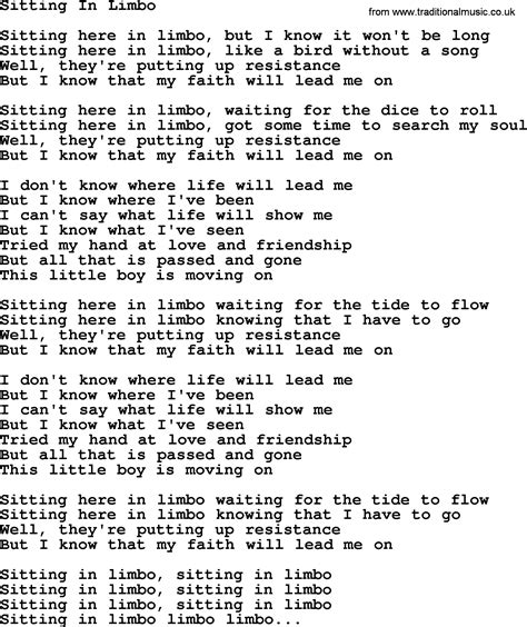 Willie Nelson song: Sitting In Limbo, lyrics