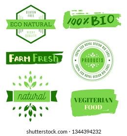 Set Green Labels Badges Leaves Organic Stock Vector Royalty Free