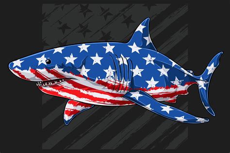 Great White Shark With Usa Flag Pattern For Th Of July American