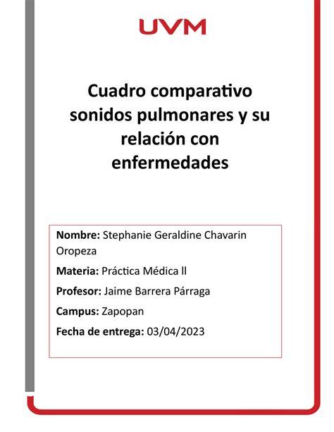 Cuadro Comparativo Sonidos Pulmonares Y Su Relaci N Con Enfermedades