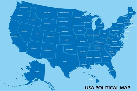 Blaue Politische Karte Der Usa Vereinigte Staaten Von Amerika Vektor