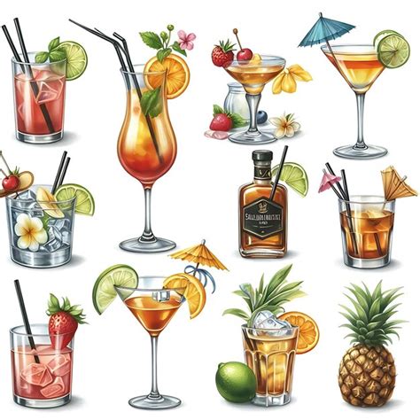 Premium Photo Alcohol Cocktail Collection Watercolor Illustration Drinks Clipart 1