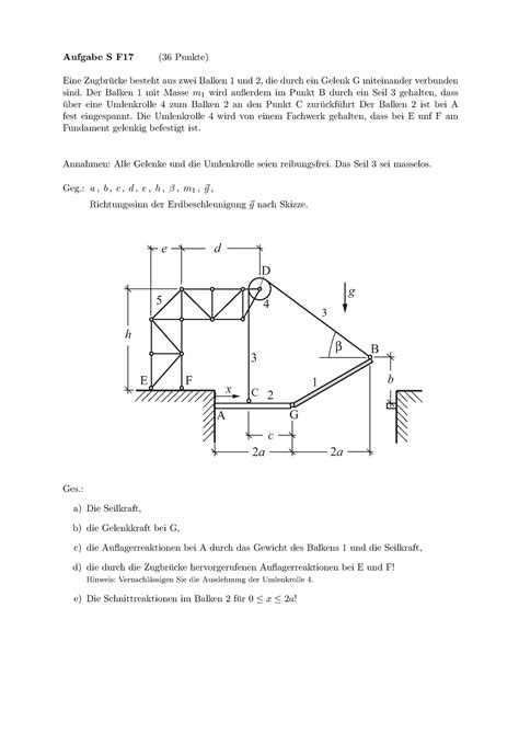 Technische Mechanik I Aufgabe S F Punkte Eine Zugbr Ucke