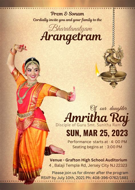 Arangetram Invitation Template Indian Classical Dance 46 Off