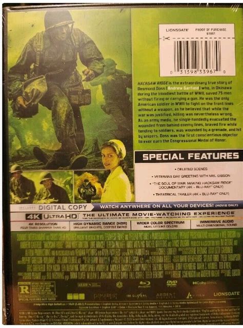 Hacksaw Ridge 4K Ultra HD Blu Ray DVD Digital W Slipcover EBay