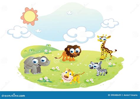 Wild Animals Cartoon at the Garden Stock Illustration - Illustration of ...