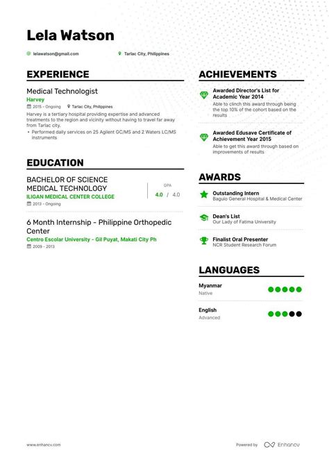 DOWNLOAD: Medical Technologist Resume Example for 2020 | Enhancv.com