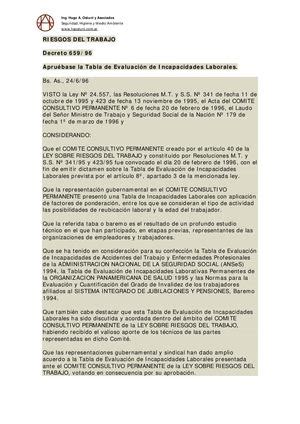 Calaméo Decreto 659 96 Tabla De Evaluacion De Incapacidades Laborales