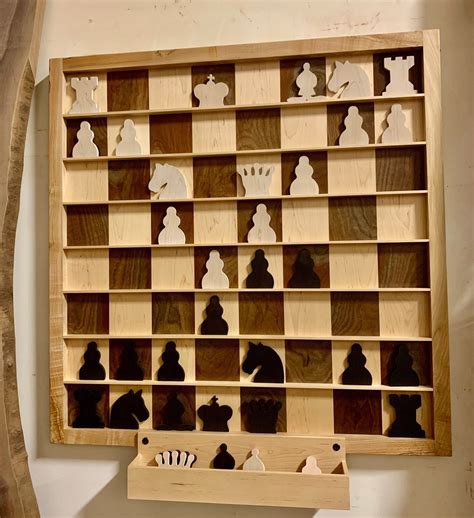 Wood Wall Mounted Chess Board Vertical Chess Set Etsy