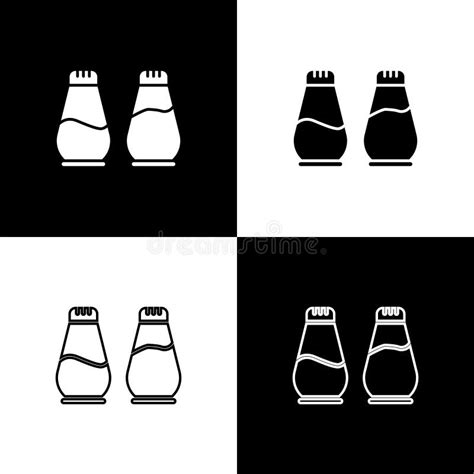 Set Salt And Pepper Icon Isolated On Black And White Background Cooking Spices Stock Vector