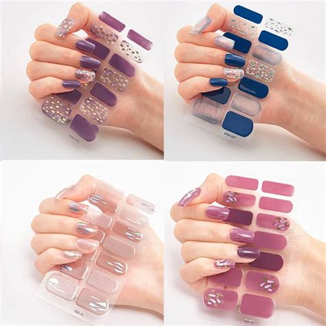 Autocollants Pour Ongles En Gel Semi Durci Cr Me Longue Dur E Bandes