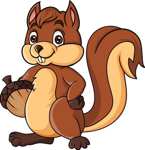 Cartoon Squirrel Holding A Nut Vector Art At Vecteezy