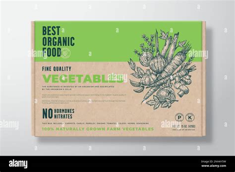 Organic Vegetables Vector Packaging Label Design On A Craft Cardboard