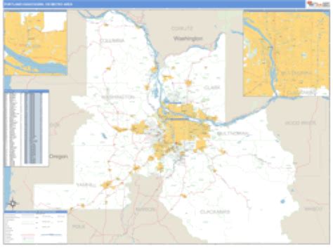 Portland Vancouver Oregon Metro Area Wall Map