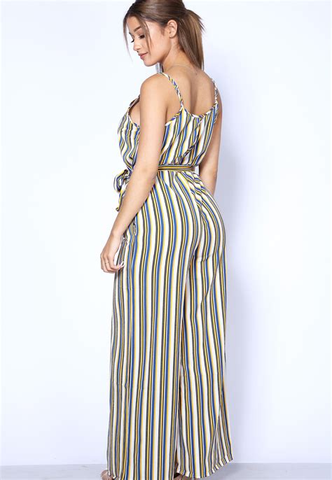 Pinstriped Tie Front Jumpsuit Shop At Papaya Clothing