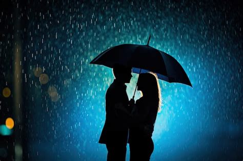 Premium Photo | Silhouette a couple standing under an umbrella in the rain