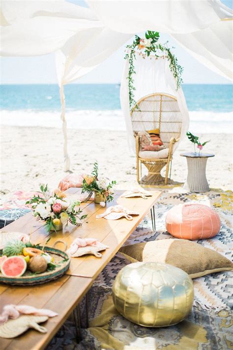 Tulum Inspired Boho Beach Birthday Party Featuring Tropical Flowers Patterned Floor Pillows