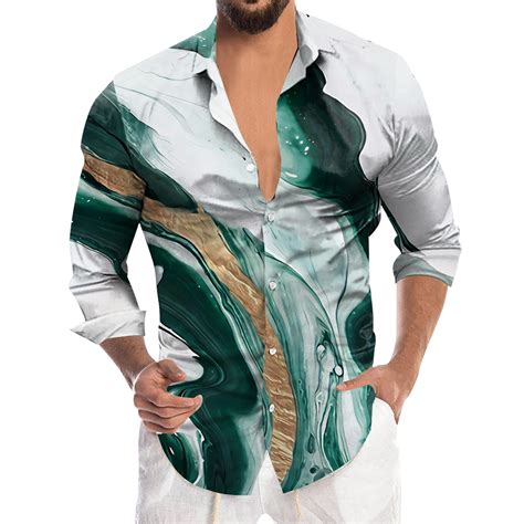 Fandaniv Smart Shirts For Men Long Sleeve Floral Business Hem Button