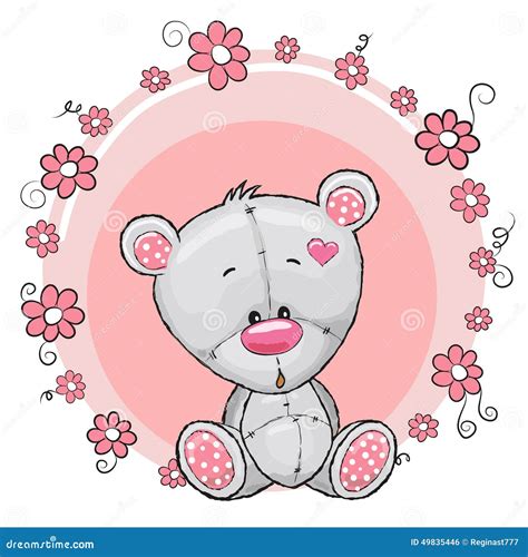 Teddy Bear With Flowers Stock Vector Illustration Of Greeting