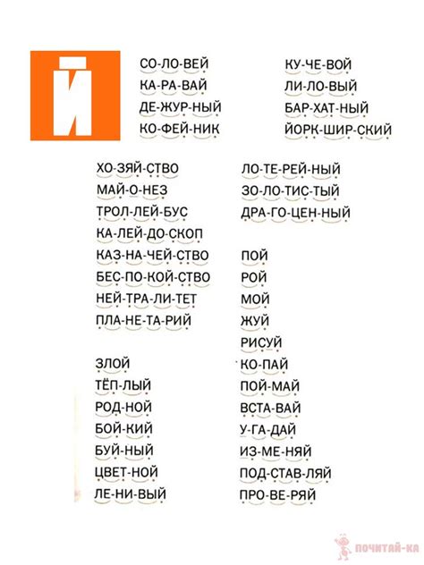 Читаем слова и слоги на букву Й