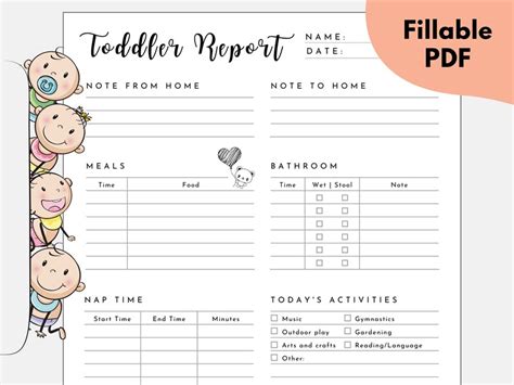 Daily Toddler Report Printable Daycare Toddler Schedule Etsy