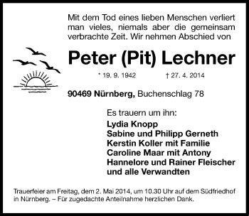 Traueranzeigen Von Peter Lechner Trauer Nn De