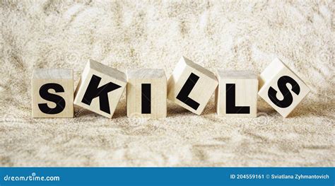 The Word Skills Written On Wooden Cubes Stock Image Image Of Business