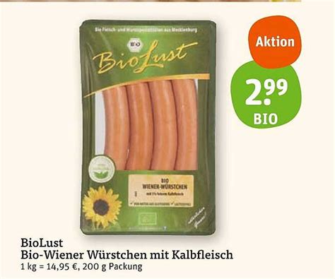 Biolust Bio wiener Würstchen Mit Kalbfleisch Angebot bei Basic