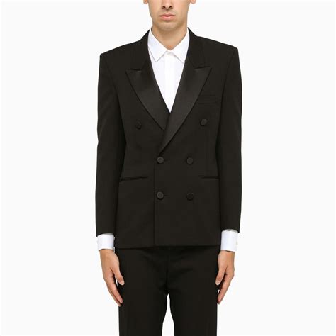 Saint Laurent Black Wool Double Breasted Tuxedo Jacket Black For Men