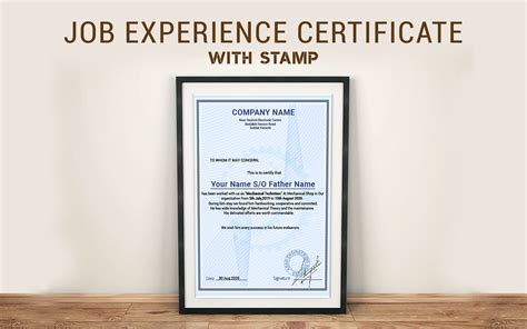 Simple Job Experience Certificate Template Design