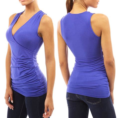 Womens Sleeveless V Neck Fitted Bloues Shirt Tank Top Sexy Clubbing Party Tops Ebay