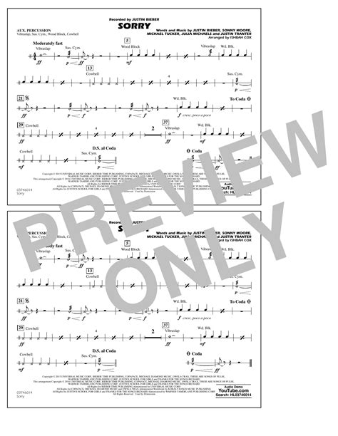 Sorry Aux Percussion By Ishbah Cox Sheet Music For Marching Band At Sheet Music Direct