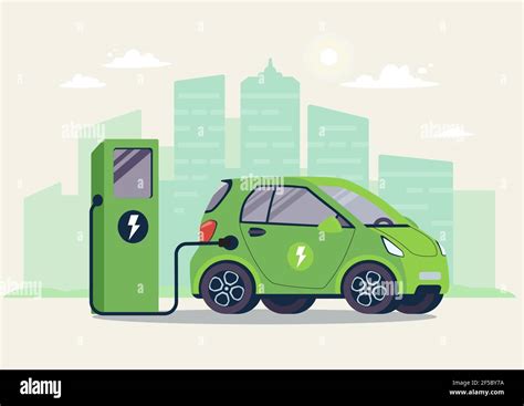 Battery Ev Vehicle Plugged And Getting Electricity From Renewable Power