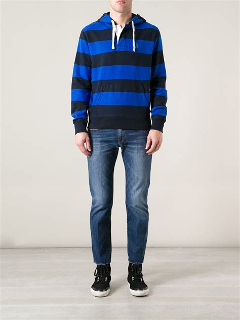 Polo Ralph Lauren Striped Hoodie In Blue For Men Lyst