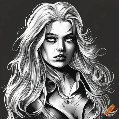 Black And White Comic Art Of A Blond Woman In White Collar Shirt On Craiyon